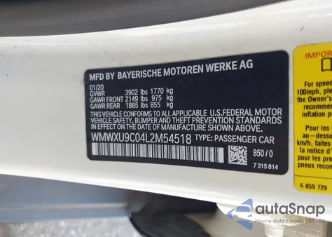 2020 Mini Hardtop Cooper S из США, поврежденный, VIN WMWXU9C04L2M54518